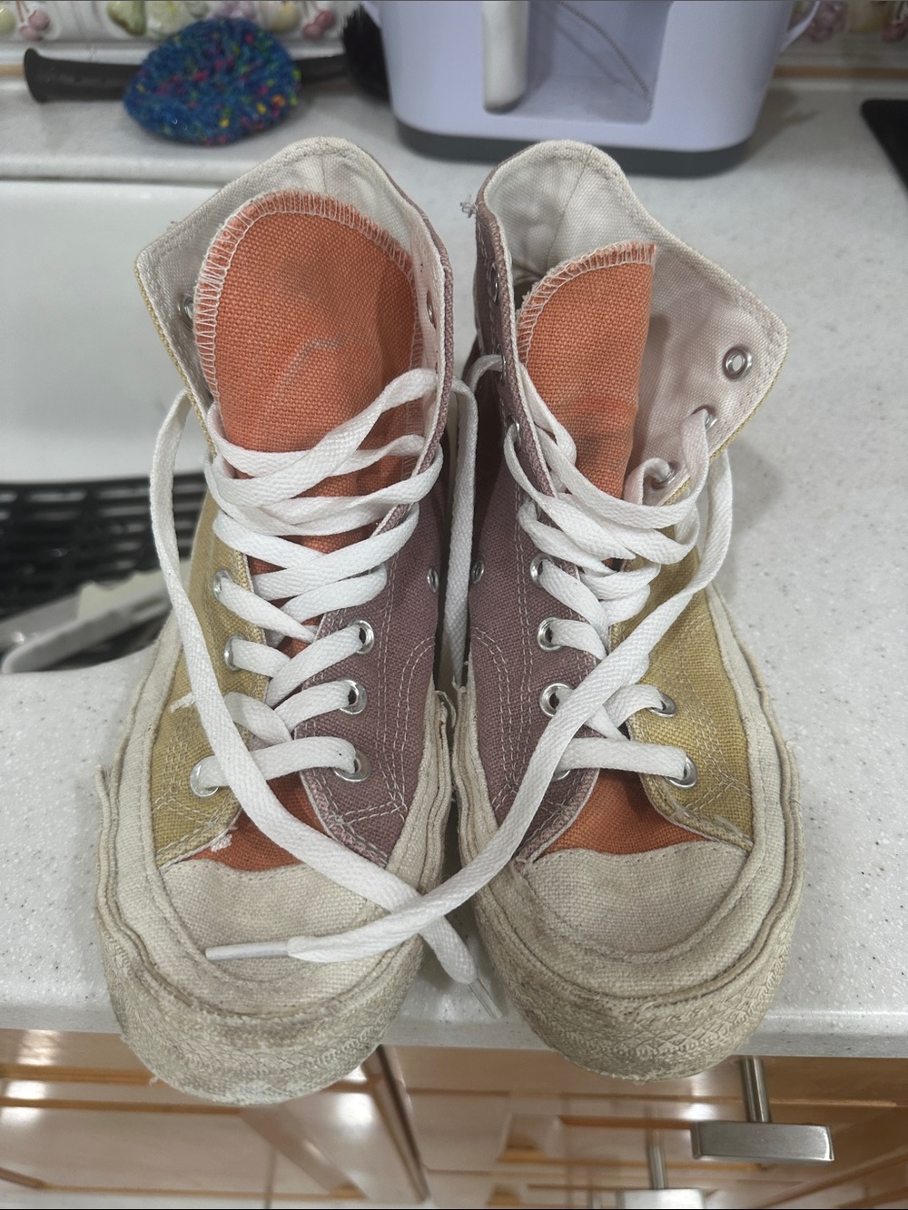 Women’s Canvas High-Top Sneakers in Orange, Pink & Yellow